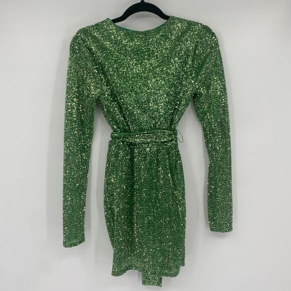 H:ours Revolve Women's Emerald Green Casanova Sequin Mini Dress Size XS $258 - Picture 3 of 12